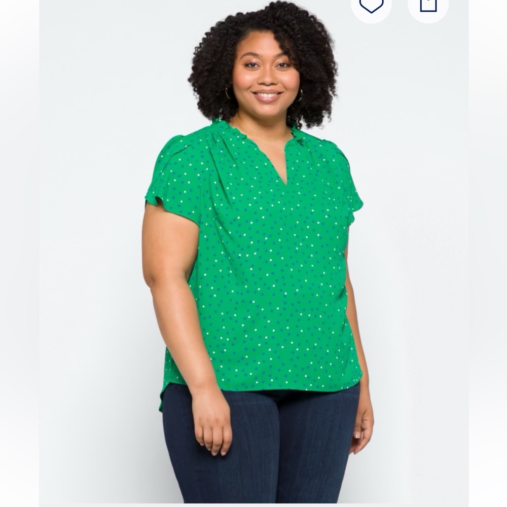 41 Hawthorn NWT - Tiffany Tulip Green Polka Dot Women's Top